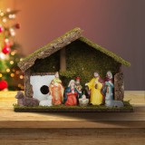 Globiz Karácsonyi asztali dekoráció - Betlehem - kerámia és fa - 30 x 10 x 20 cm