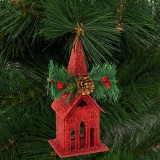 Globiz Karácsonyi glitteres templom akasztóval - 16 x 6,5 cm - piros