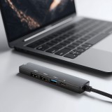 Globiz Multifunkciós USB Hub - HDMI + Type-C 3.0 - 3xUSB-A, 1xType-C - 5 Gbps, 100 W - fekete