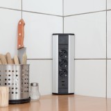 Globiz Sarokelosztó 3 x 250V, 16A 2 x USB, 2,1A alumínium ház