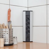 Globiz Sarokelosztó 4 x 250V, 16A 2 x USB, 2,1A alumínium ház