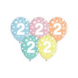 Godan Színes, pöttyös számos lufi 5 darabos szett - 2