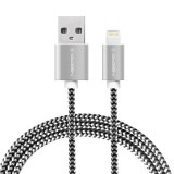 Gogen Lightning kábel 3m, textil borítás, ezüstös szín Adat és töltő csatlakozó Lightning kábel, USB 2.0 A - Lightning villa, fémes konnektorok