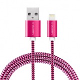 Gogen Lightning USB kábel 1m, textil borítás, lila szín Adat és töltő csatlakozó Lightning kábel, USB 2.0 A - Lightning villa, fémes konnektorok