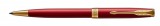 Golyóstoll, 1 mm, rotációs, piros tolltest, arany klip, PARKER Royal Sonnet, kék (ICPRSPA)