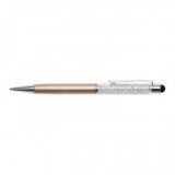 Golyóstoll, arany színű, felül fehér SWAROVSKI® kristállyal töltve, érintővel, 14 cm, ART CRYSTELLA®