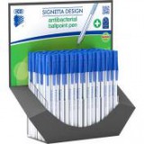 Golyóstoll display, 0,7 mm, kupakos, antibakteriális, ICO "Signetta", kék [120 db]