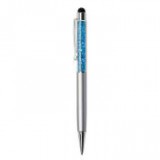 Golyóstoll, ezüst, felül aquakék SWAROVSKI® kristállyal töltve, érintővel, 14 cm, ART CRYSTELLA®
