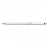 Golyóstoll, fehér "SLIM", arany színű SWAROVSKI® kristállyal, 13 cm, ART CRYSTELLA®