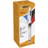 Golyóstoll, háromszínű, nyomósirónnal egyben, BIC "4 Colours"