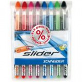 Golyóstoll készlet, 0,7 mm, kupakos, SCHNEIDER  „Slider Basic XB”,  vegyes színek [8 db]