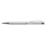 Golyóstoll, krémfehér, felül színjátszós fehér SWAROVSKI® kristállyal töltve, 14 cm, ART CRYSTELLA®
