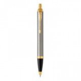 Golyóstoll, nyomógombos, 0,7 mm, arany színű klip, csiszolt fém tolltest, PARKER "Royal IM", kék
