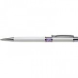 Golyóstoll, SWAROVSKI® kristállyal, fehér, középen orgona lila kristályokkal töltve, 14cm, ART CRYSTELLA