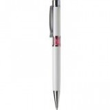 Golyóstoll, SWAROVSKI® kristállyal, fehér, középen rózsaszín kristályokkal töltve, 14cm, ART CRYSTELLA