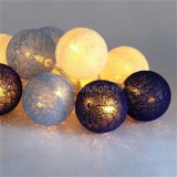 Gömb alakú 6cm/színes fonott/1,5m/kék-v.kék-fehér/10db LED-es/USB-s fénydekoráció (IRIS_104-11)