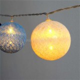 Gömb alakú 6cm/színes fonott/3m/kék-v.kék-fehér/20db LED-es/USB-s fénydekoráció (IRIS_104-27)