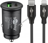 Goobay Dual USB autós gyorstöltő készlet Lightning töltőfej és kábel (27 W)