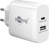 Goobay Hálózati USB-C gyorstöltő, 45W, Power Delivery, 1db USB-C, 1db USB-A port, fehér