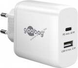 Goobay Hálózati USB-C gyorstöltő, 65W, Power Delivery, 1db USB-C, 1db USB-A port, fehér