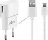 Goobay USB hálózati töltő 1A + USB C tipusú kábel 1m fehér - Kiárusítás! - A készlet erejéig!