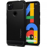 Google Pixel 4a, Szilikon tok, Spigen Rugged Armor, karbon minta, fekete (RS114837) - Telefontok