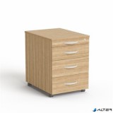 Görgős konténer, 4 fiókos, MAYAH "Freedom SV-15", kőris