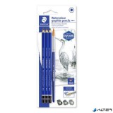 Grafitceruza készlet, akvarell, ecsettel, hatszögletű, STAEDTLER „Mars® Lumograph® aquarell 100A”, 3 különböző keménység