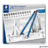 Grafitceruza készlet, fém doboz, hatszögletű, STAEDTLER "Mars® Lumograph® 100", 24 különböző keménység
