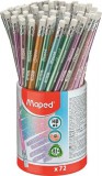 Grafitceruza radírral, ceruzatartó, HB, háromszögletű, MAPED Black'Peps Glitter Deco, vegyes pasztell színek (IMA851805)