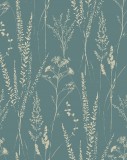 Grandeco Türkiz alapon drapp réti növények tapéta (Attitude A64202)