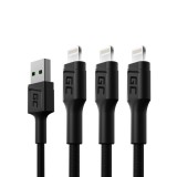 Green Cell 3 x GC Ray USB - Lightning 200cm gyors töltés Apple, fehér LED KABGCSET06