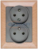 GREENLUX GXKP738 PREMIUM ZA-26 G+B Dupla csatlakozóaljzat 2x(2P+PE) grafit+bükk. Nem kompatibilis a keretekkel. 250V grafit+bükk 10A