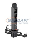GTV LIGHTING GTV AE-BPW3S60U-20 Süllyeszthető elosztó 3 alj, 2 USB, SCHUKO, 2,1A 5V, AC220-240V, 3600W, IP20, 1,5m, fekete