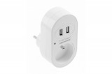 GTV LIGHTING GTV AE-GSS2USB-10 Elektromos aljzat USB-vel, 220-240VAC, max. 3500W, 2xUSB töltő, IP20, fehér, SCHUKO