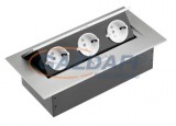 GTV LIGHTING GTV AE-PB03GS-53 Süllyeszthető elosztó rejtett gombos 3 aljzat, 3600W, IP20, AC220-240V, alumínium SCHUKO
