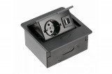 GTV LIGHTING GTV AE-PB1FAVA-10 süllyesztett asztali hosszabbító kábel AVARO,1x francia aljzat, 2xUSB A, kábel 1,5 m,fekete