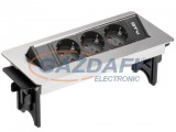 GTV LIGHTING GTV AE-PBC3GS-51BK Süllyeszthető elosztó 3xSCHUKO aljzat, AC220-240V, 3600W, IP20, 1,5m, alumínium