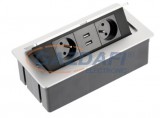 GTV LIGHTING GTV AE-PBSUC2GS-53 Süllyeszthető elosztó 2x SCHUKO aljzat, 2xUSB, 2,1A, AC220-240V, max 3600W, IP20, 1,5m, alumínium