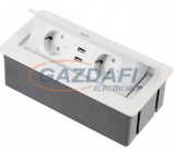 GTV LIGHTING GTV AE-PBSUC2GU-10 Süllyeszthető elosztó 2x SCHUKO aljzat, 2xUSB, 2,1A, AC220-240V, max 3600W, IP20, 1,5m, fehér