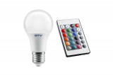 GTV LIGHTING GTV LD-PC2A60RGBW-10W LED izzó 10W, A60, E27, RGBW, AC220-240V,sugárzási szög 180°, 810lm, 87mA, RGBW távirányító