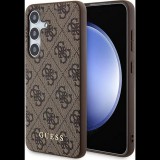 Guess 4G METAL GOLD LOGO műanyag telefonvédő (textil hátlap) SÖTÉTBARNA Samsung Galaxy S24 (SM-S921) (GUHCS24SG4GFBR) (GUE3385)