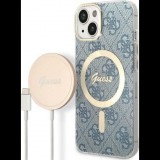 Guess 4G Print MagSafe Apple iPhone 14 hátlap tok, kék+ MagSafe töltő (GUE002556)