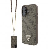 Guess Apple iPhone 16 Pro Max PU 4G Strass Triangle Metal Logo hátlapvédő tok vállpántottal, barna (GUHCP16XP4TDSCPW)