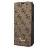 Guess GUBKP14SHG4SHW iPhone 14 6.1" barna könyvtok 4G szüreti arany logóval