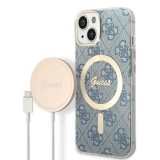 Guess GUBPP14SH4EACSB tok+ töltő iPhone 14 6,1" kék keménytok 4G Print MagSafe