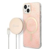 Guess GUBPP14SH4EACSP tok+ töltő iPhone 14 6,1" rózsaszín keménytok 4G Print MagSafe
