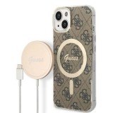Guess GUBPP14SH4EACSW tok+ töltő iPhone 14 6,1" barna keménytok 4G Print MagSafe