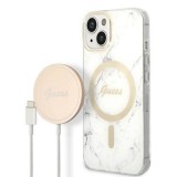 Guess GUBPP14SHMEACSH tok+ töltő iPhone 14 6,1" fehér keménytok Marble MagSafe