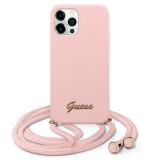 Guess GUHCP12LLSCLMGLP iPhone 12 Pro Max 6,7" rózsaszín tok Metal Logo Cord telefontok
